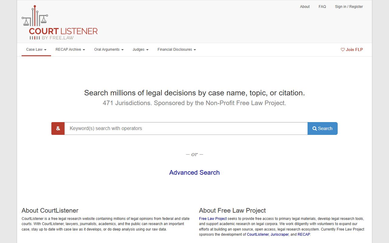 CourtListener legal research site for Hinds County court records