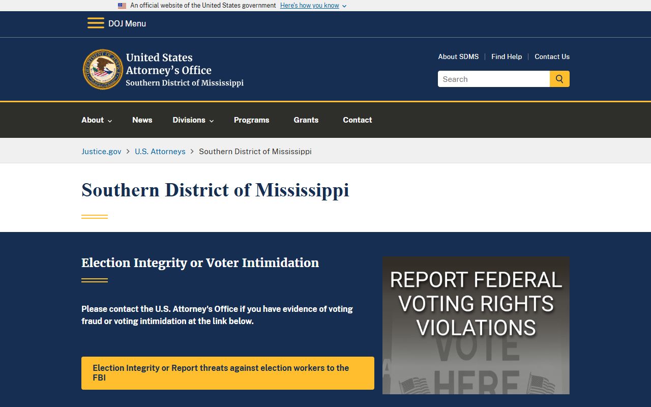 U.S. Attorney Southern District of Mississippi page relevant to Hinds County criminal court records