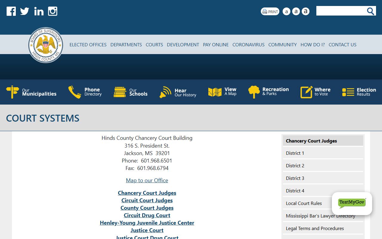 Hinds County court records office directory for Jackson and Raymond Mississippi