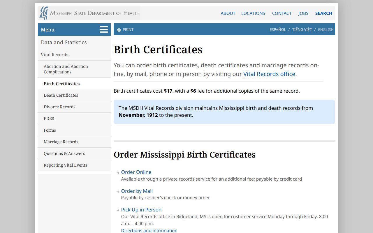 Mississippi health department marriage records information used for Hinds County marriage and divorce records